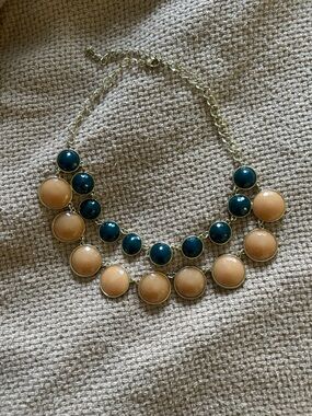 Layered Beige/Pink and Blue Statement Necklace